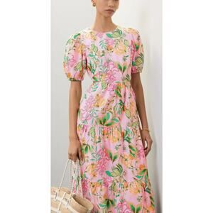 Lilly Pulitzer Lyssa Floral Cotton Midi Dress Multi Via Amore Spritzer Size 8